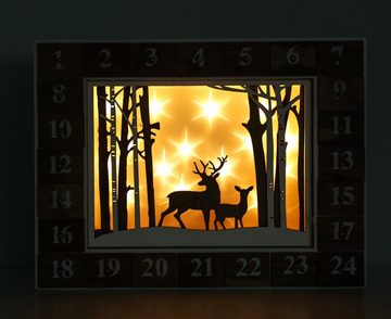 BRUBAKER befüllbarer Adventskalender Wiederverwendbarer Weihnachtskalender zum Befüllen, Weiße Winterlandschaft mit LED Beleuchtung - 35,5 x 6 x 27 cm