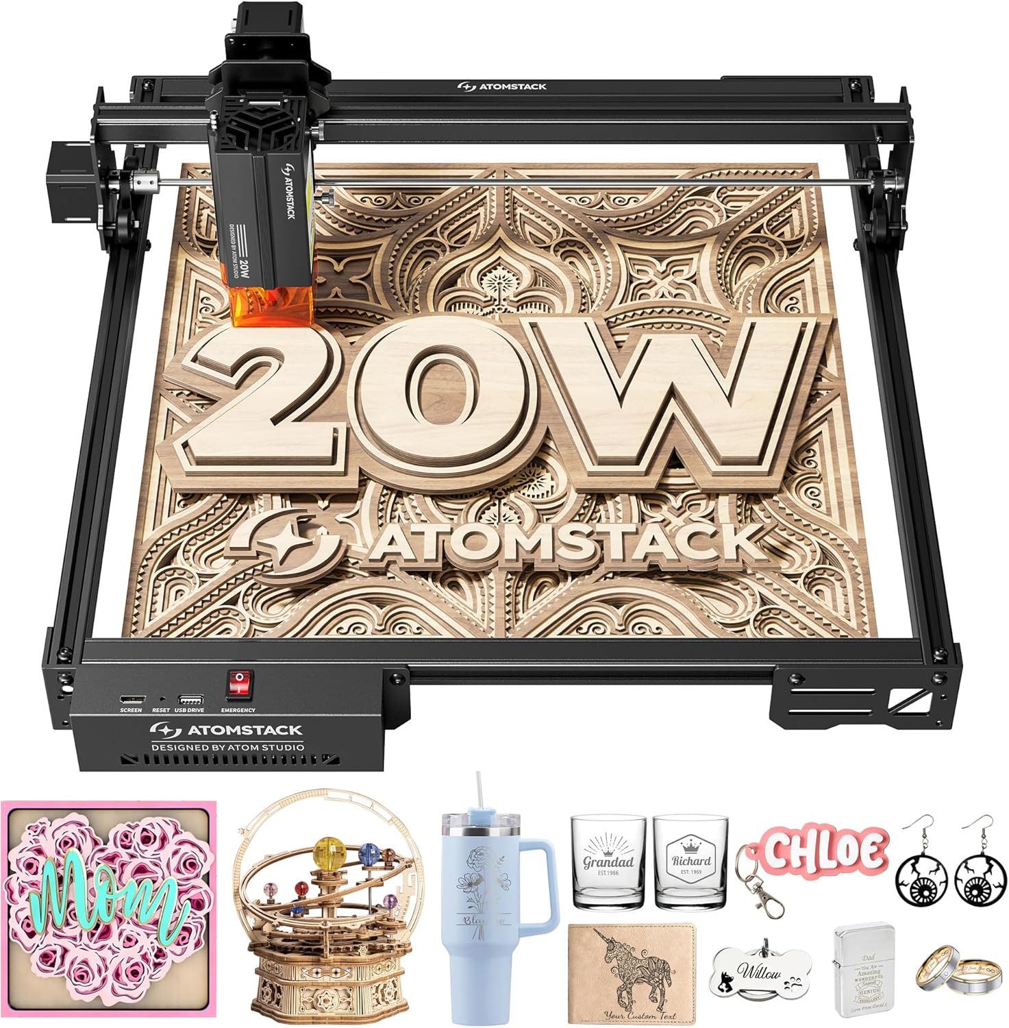 ANYSUN 3D-Drucker A20 PRO V2 Laser graviermaschine 20W Laser Cutter, Hochpräzisions, Laserschneider für personalisierte Geschenke,Visitenkarten,Holz,Metall