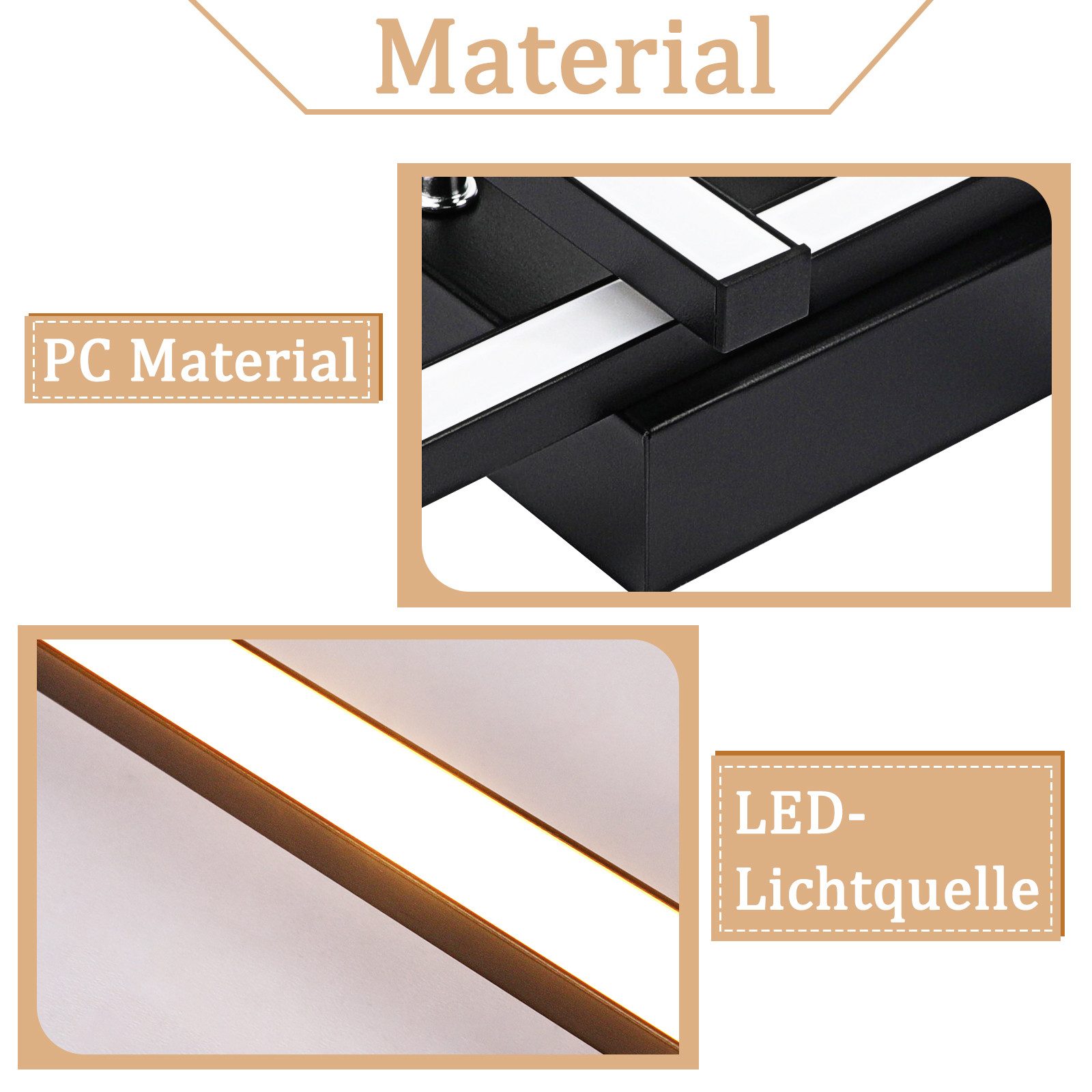 Nettlife LED Deckenleuchte Flur Wohnzimmer Schwarz modern Kristall Deckenlampe 12/24W, LED fest integriert, Warmweiß, Kristalle 24W 45.5*45.5*6.8cm für Wohnzimm – Bild 5 von 5