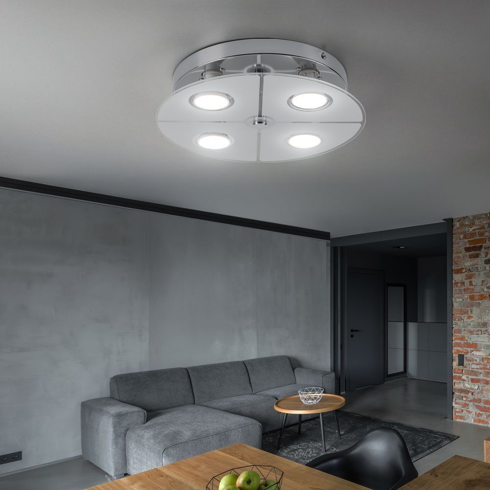 etc-shop LED Deckenleuchte, Glas Chrom satiniert Leuchtmittel Deckenlampe LED inklusive, Deckenleuchte Wohnzimmer, Warmweiß