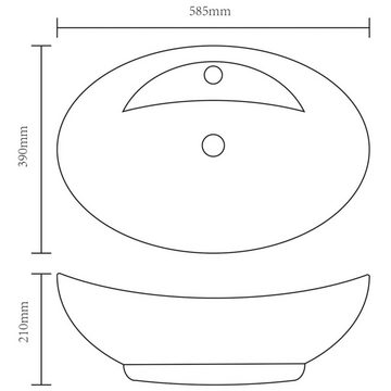 Beyamis Waschbecken Beyamis Keramikbecken Oval mit Überlauf und Wasserhahnloch