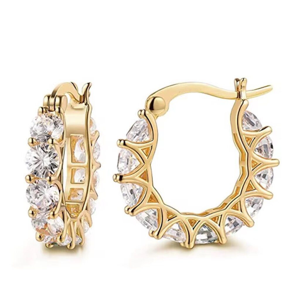 Paar Creolen Funkelnde Kristall Creolen Ohrringe Gold 25 mm