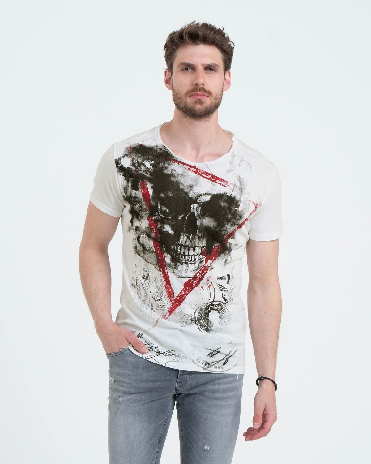 Key Largo T-Shirt Hype Skull Print vintage Look MT00340 Rundhals-Auschnitt bedruckt kurzarm slim fit