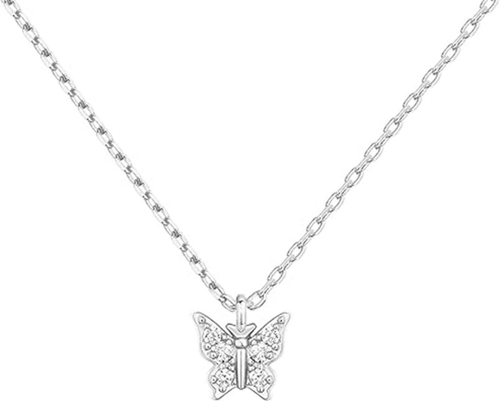 WaKuKa Charm-Kette Exquisite Halskette mit Schmetterlingsanhänger, Geschenk für Frauen Silber