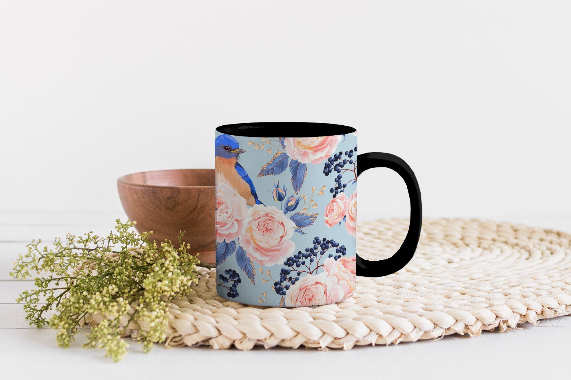 - Farbwechsel, Zaubertasse, Tasse Keramik, Muster Vogel Rose Geschenk - MuchoWow Kaffeetassen, Teetasse, - Blau,