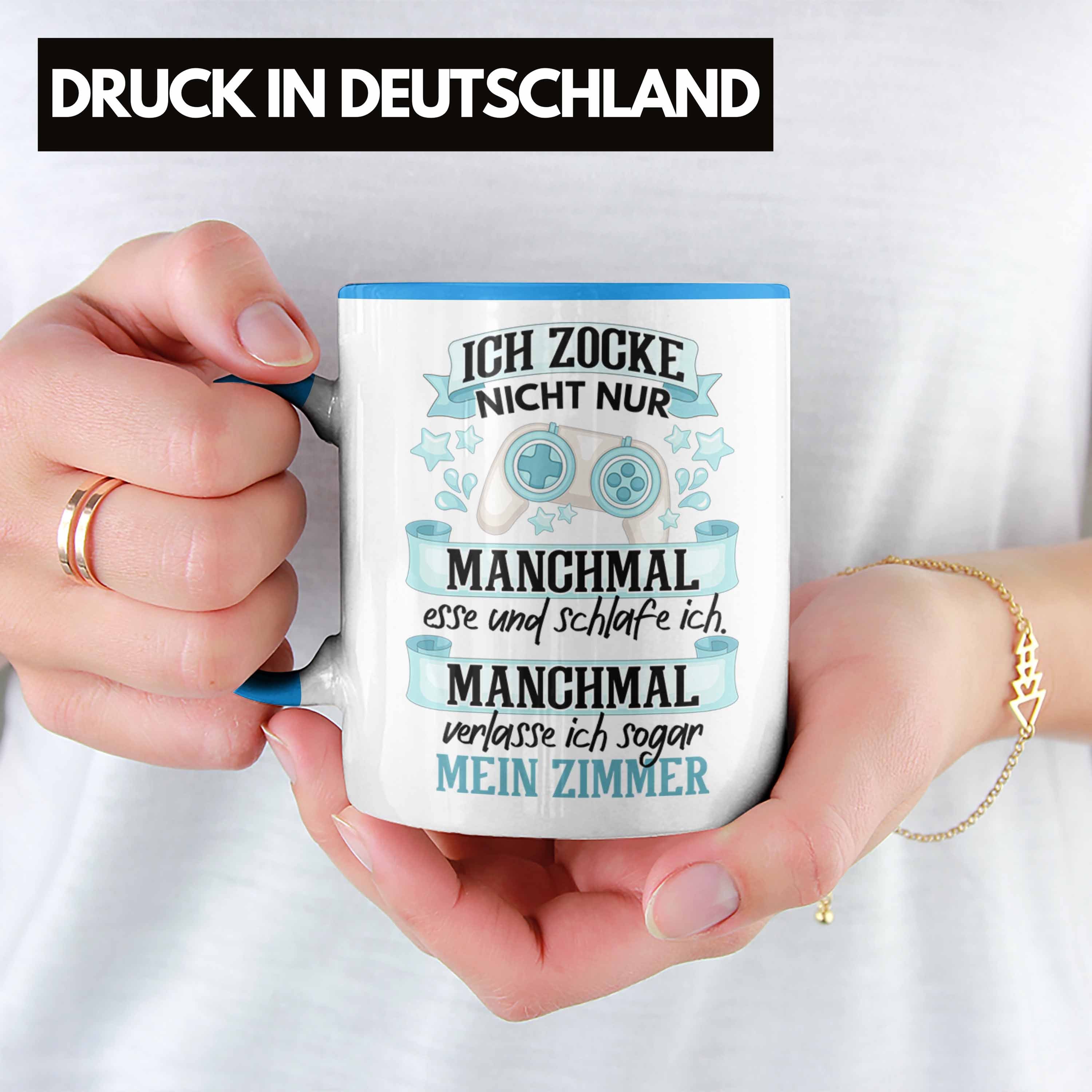 Trendation Zocker Jungs Geschenk - Video Lustige Gaming Kaffeetasse Gaming PC Blau Spruch Games Trendation Tasse Tasse Gamer Geschenk