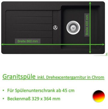 keenberk Granitspüle Victory S-VEL 860.20 - black, ab 40er Unterschrank, 860 x 435 mm