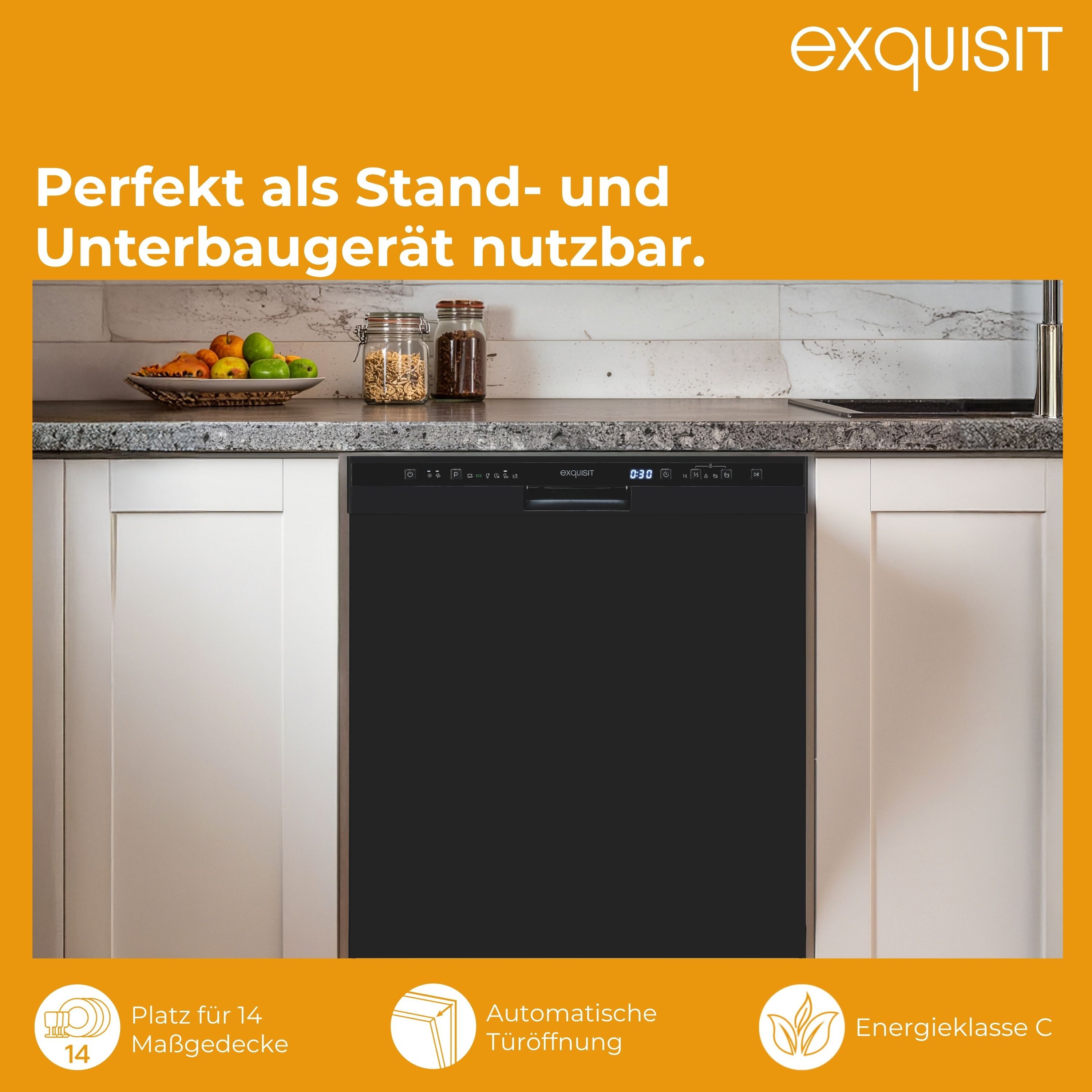 exquisit Standgeschirrspüler PRO GSP56314-030C, 14 Maßgedecke, 14 Maßgedecke, Automatische Türöffnung, Oberkorb verstellbar