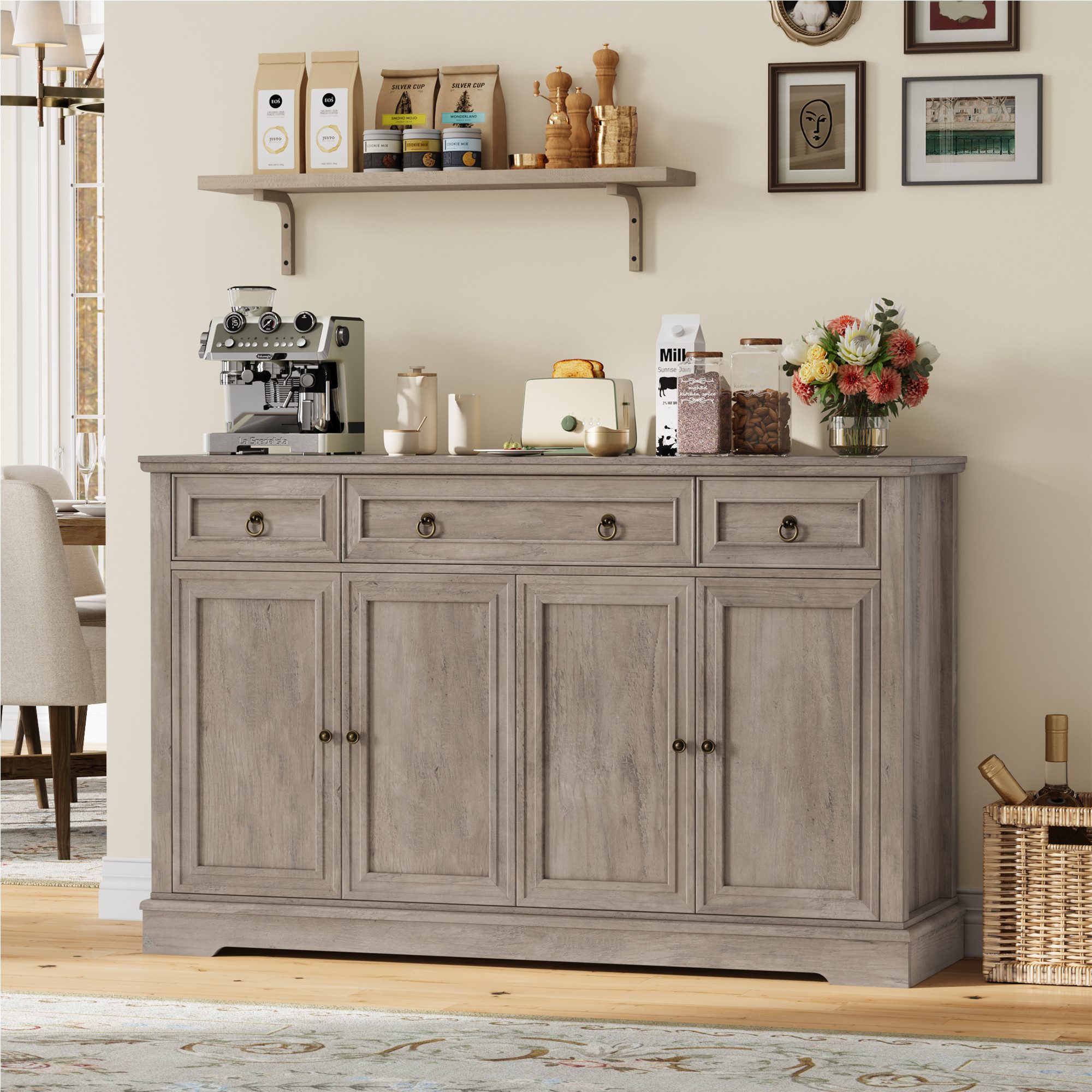 Homfa Sideboard für Wohnzimmer Küche, Küchenschrank Buffetschrank mit 3 Sch günstig online kaufen
