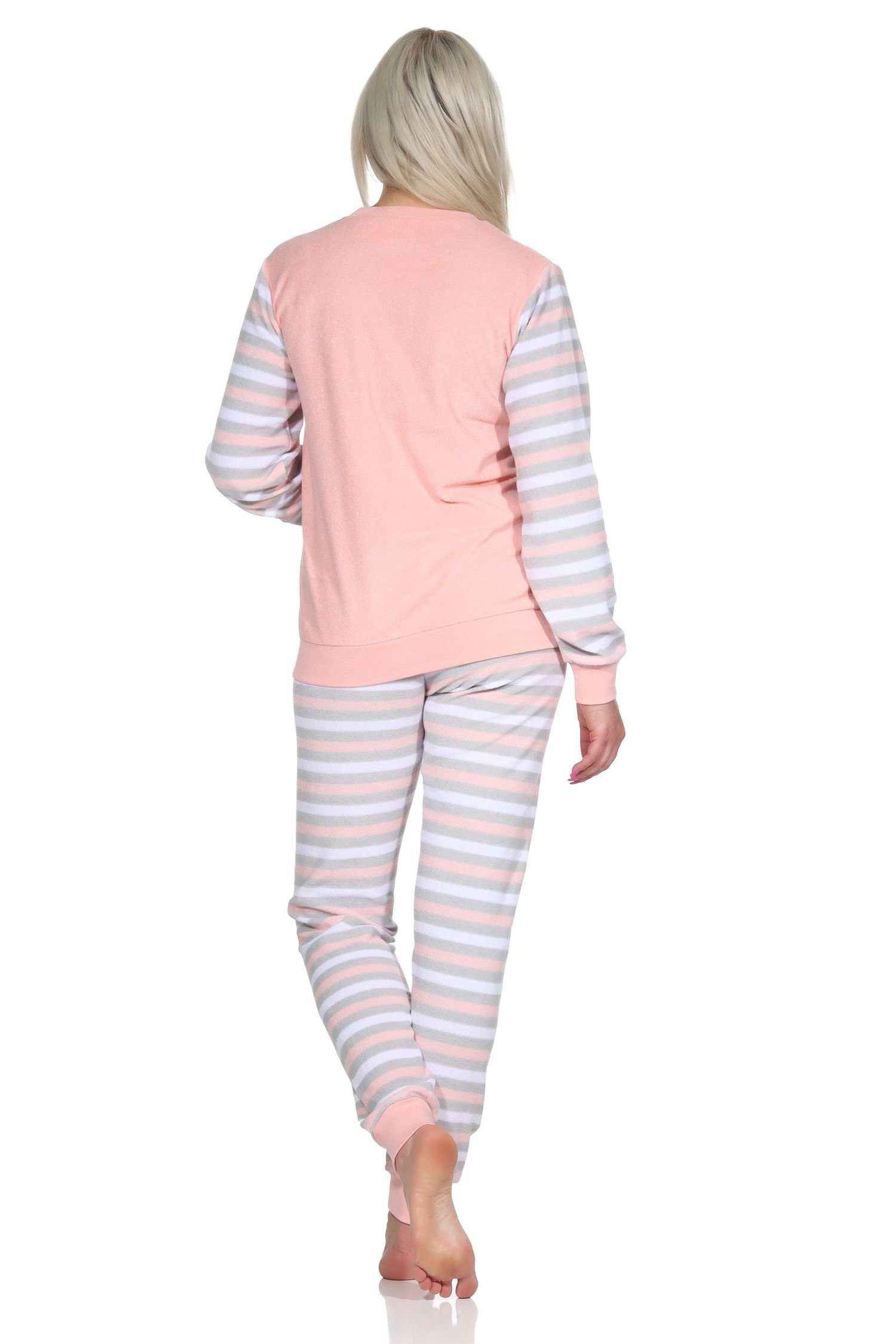 Normann mit Pyjama rosa Pyjama Damen Geringelter langarm Frottee Eiskristall Schlafanzug