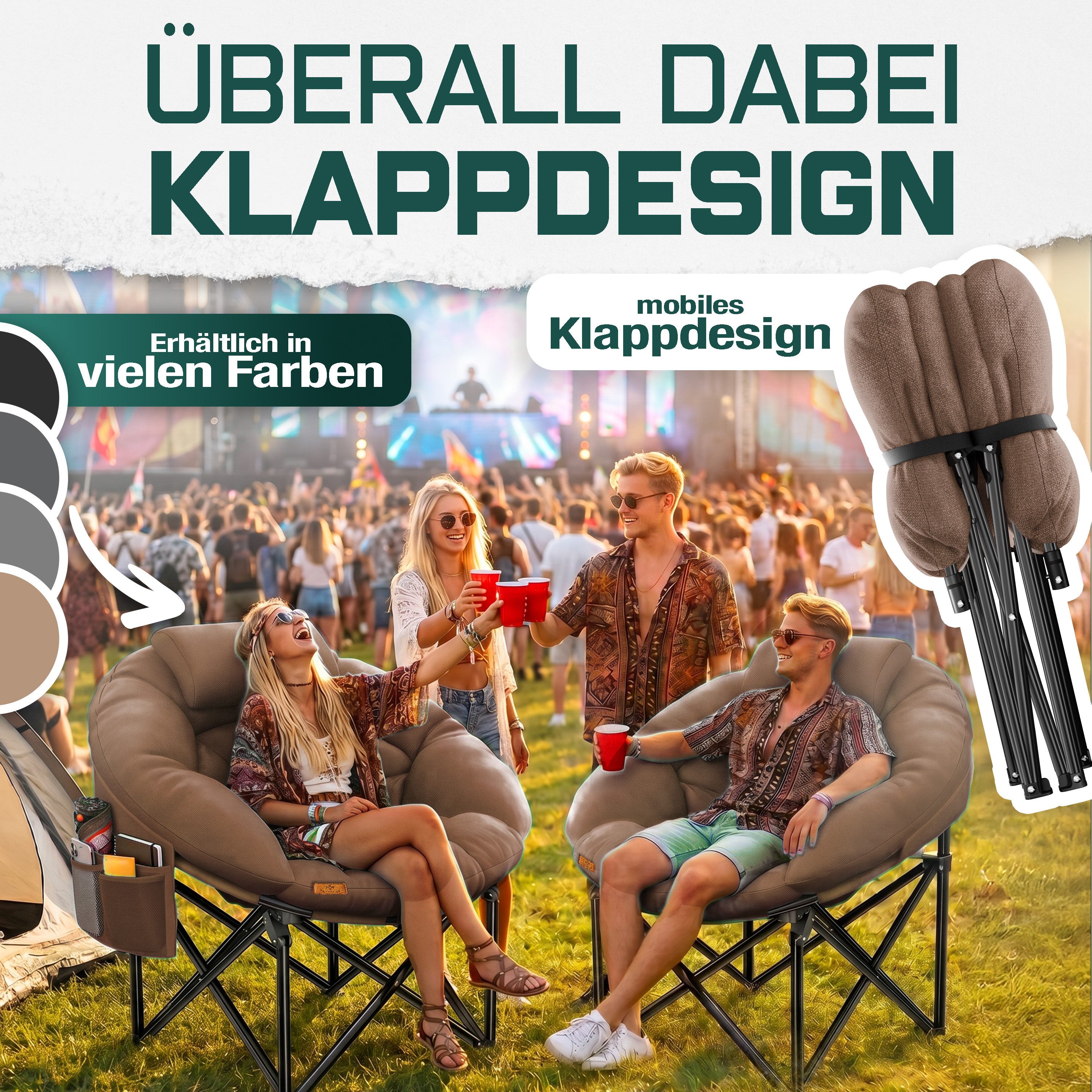 KESSER Campingstuhl XXL faltbar, bis 150 kg, inkl. Kissen, Seitentasche & Cover, Outdoor + Indoor für Camping, Angeln, Festival & Strand – Bild 4 von 5