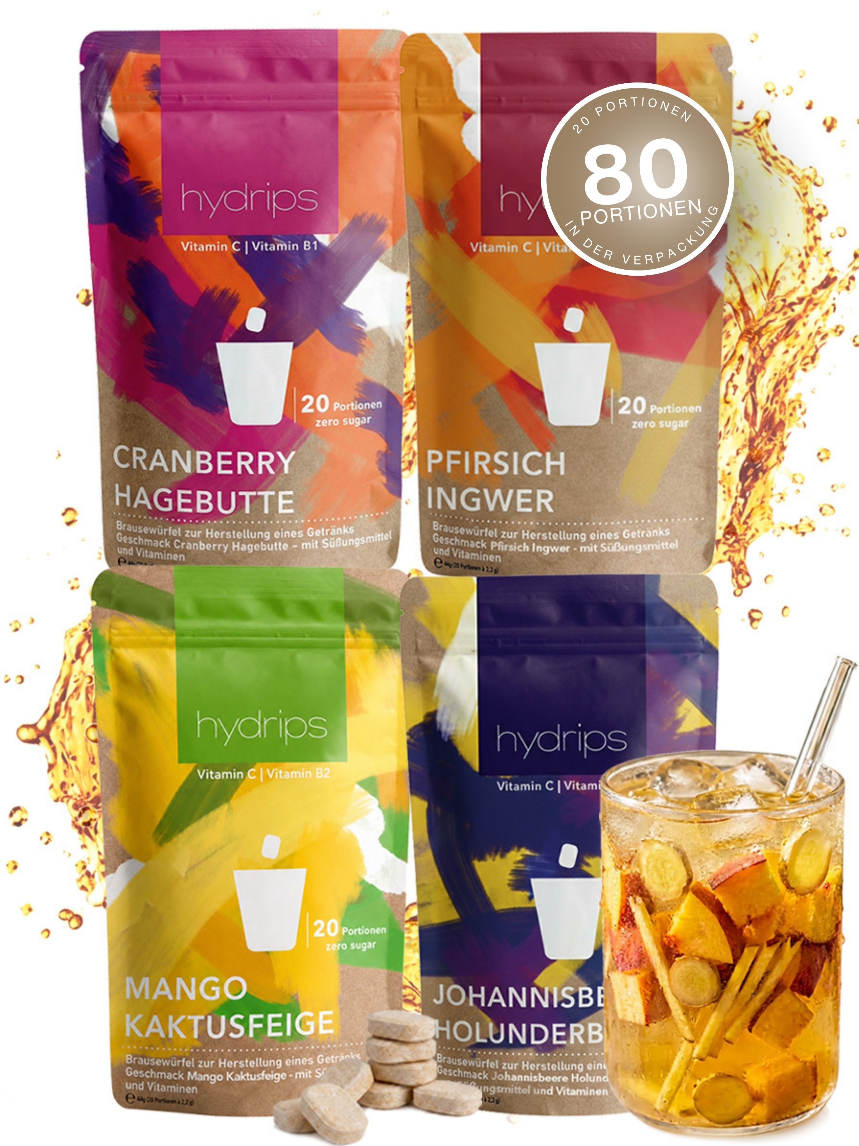 hydrips Getränkewürfel hydrips DRINK 4er Set, 80er All of Drink, (Bundle, All of Drink - 4 Sorten), Vegan, Glutenfrei, Zuckerfrei