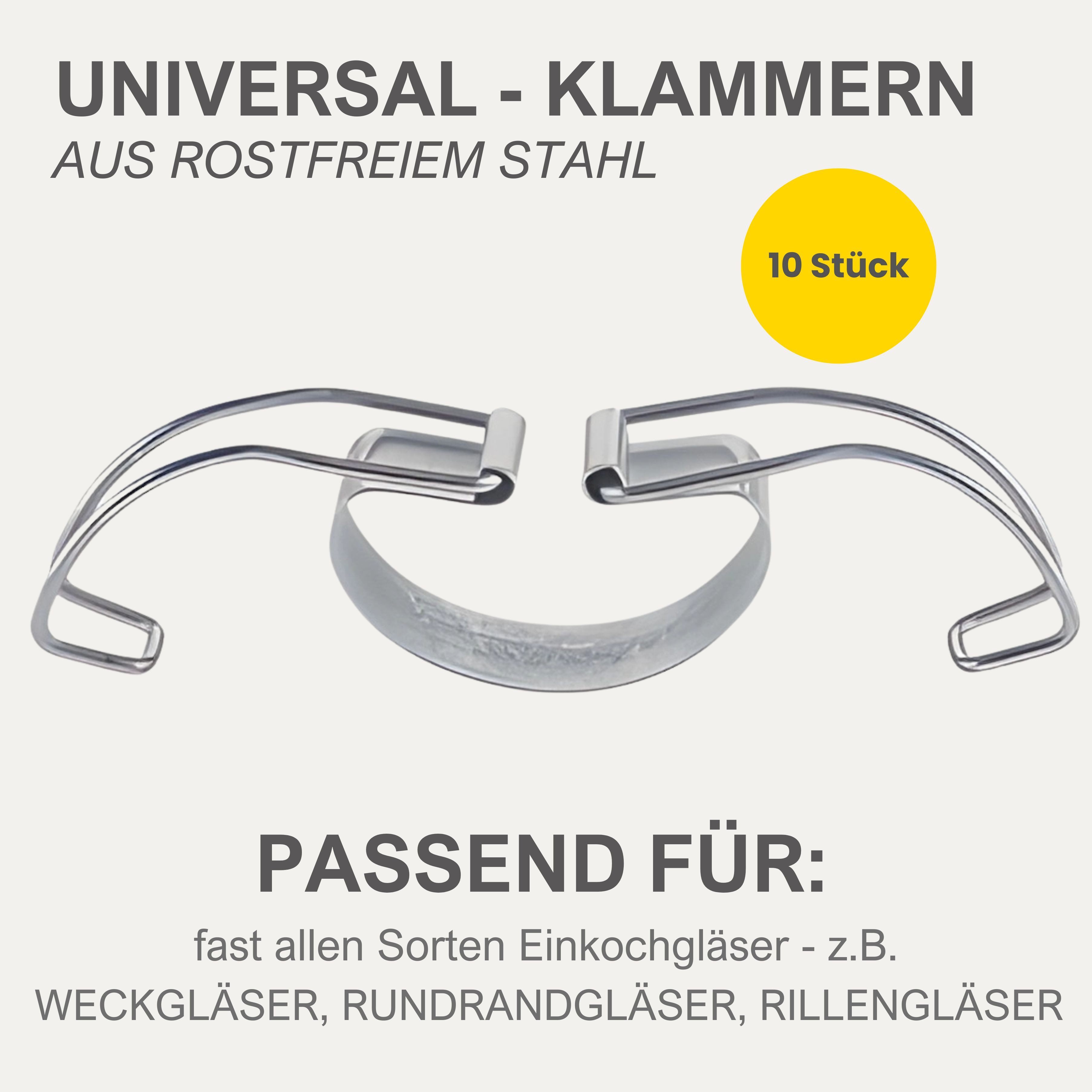 mikken Einkochring Einkochset 10 Weckringe & Metallklammern für Weckgläser Ø10 cm, Passend für Weckgläser / Rundrandgläser Ø 10 cm