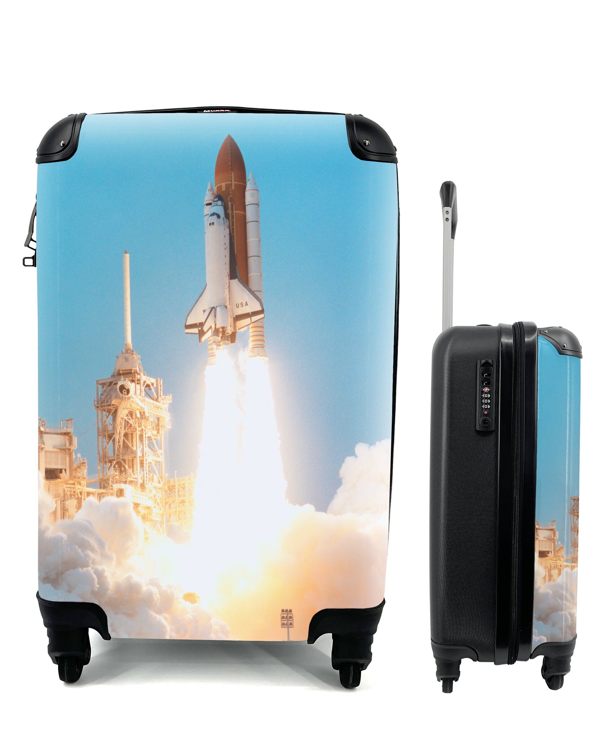 MuchoWow Handgepäckkoffer Space Shuttle auf dem Weg ins Unbekannte, 4 Rollen, Reisetasche mit rollen, Handgepäck für Ferien, Trolley, Reisekoffer