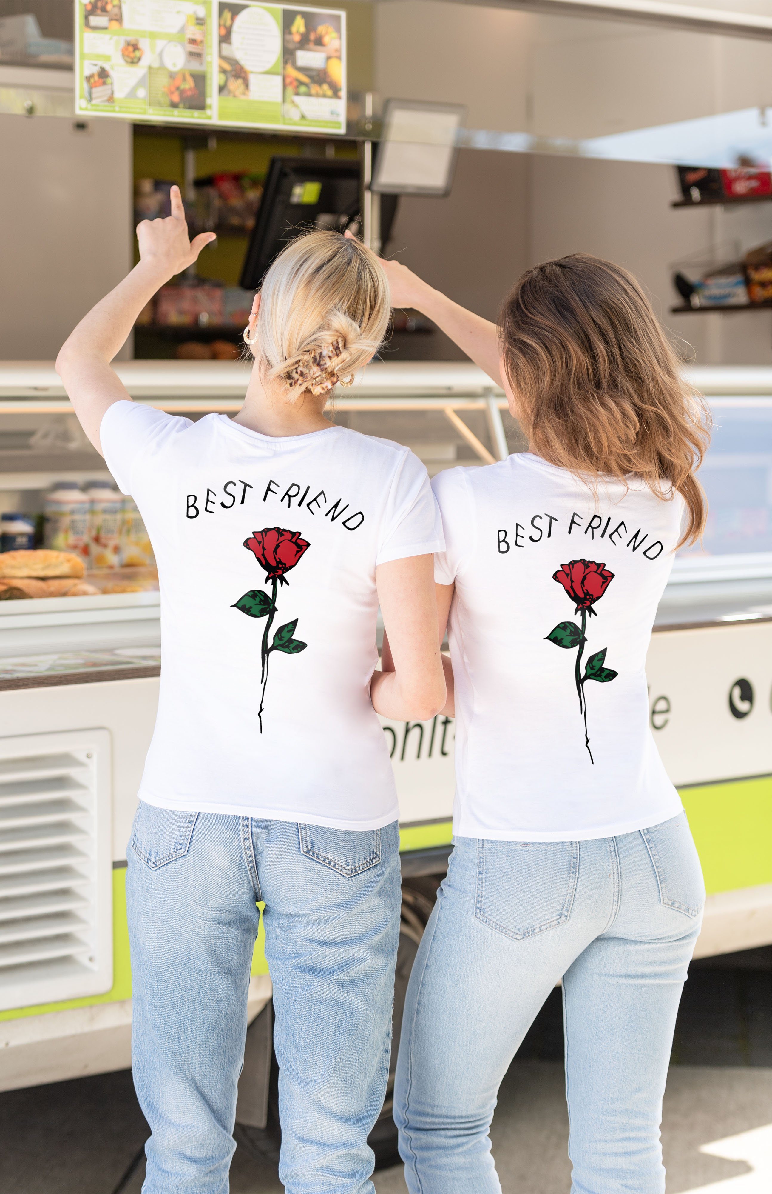 Best Friends Shop Rose Print T-Shirt T-Shirt modischem Beste Freundin Couples mit Sister Weiß
