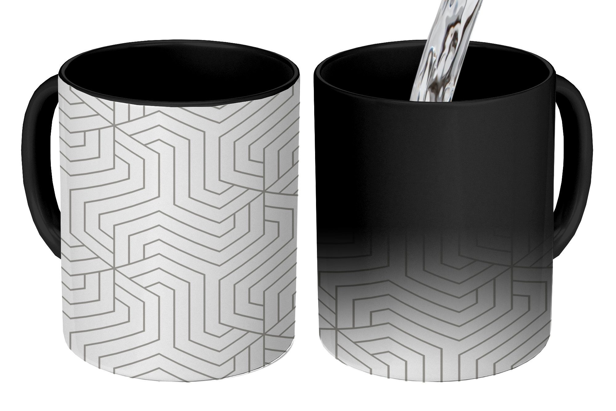 MuchoWow Geometrie Geschenk Teetasse, - Muster, Zaubertasse, Tasse Keramik, Linie - Kaffeetassen, Farbwechsel,