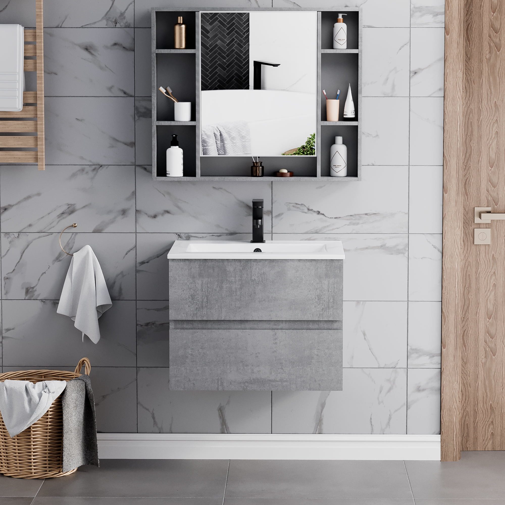 UEV Waschtisch mit Unterschrank, Waschbeckenunterschrank 60cm/75cm/90cm hän günstig online kaufen