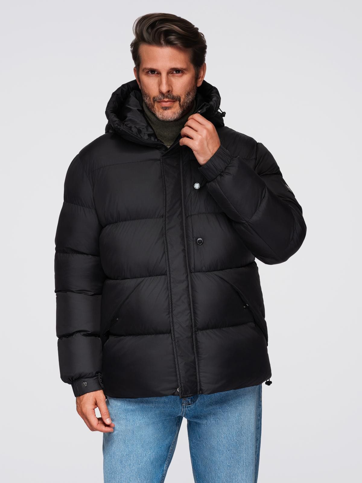 Winterjacke Gesteppte Herrenjacke mit hoch schließendem Kapuzenkragen