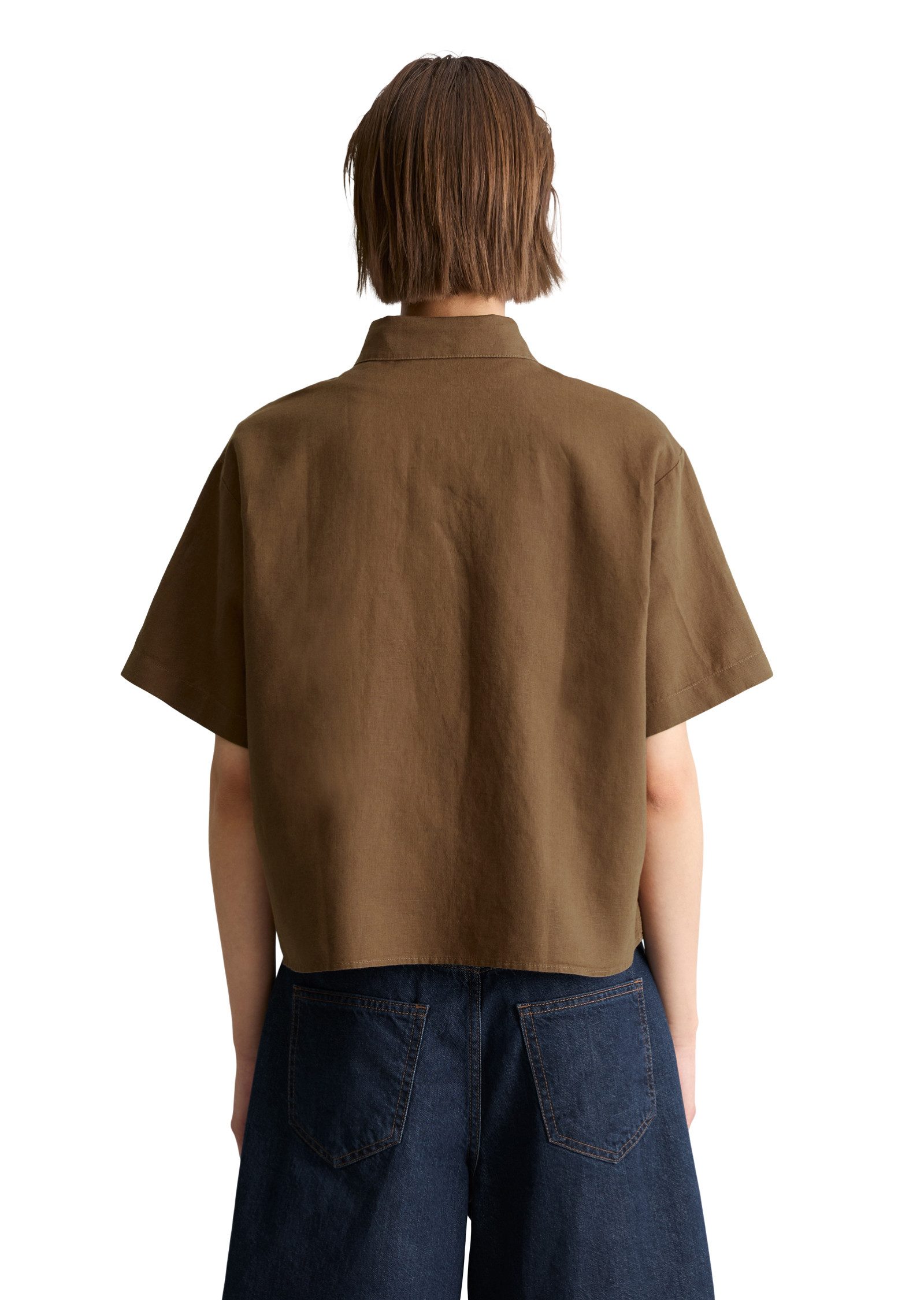 Marc O'Polo DENIM Kurzarmbluse relaxed aus Leinen-Baumwolle-Mix günstig online kaufen