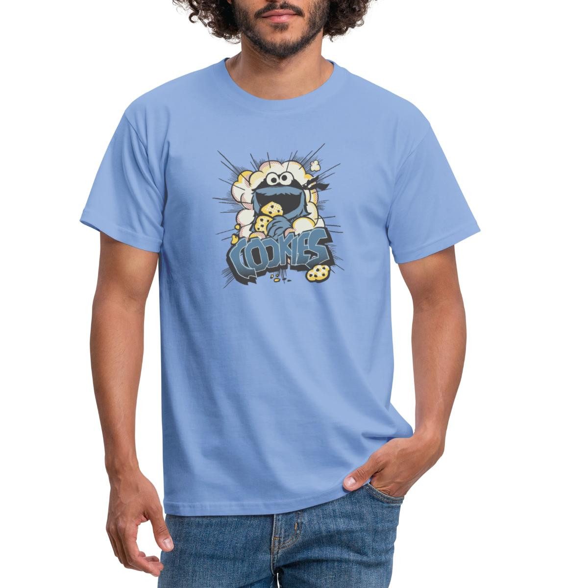 Spreadshirt T-Shirt Sesamstraße Design Mit Krümelmonster Und Cookies Männer T-Shirt (1-tlg)