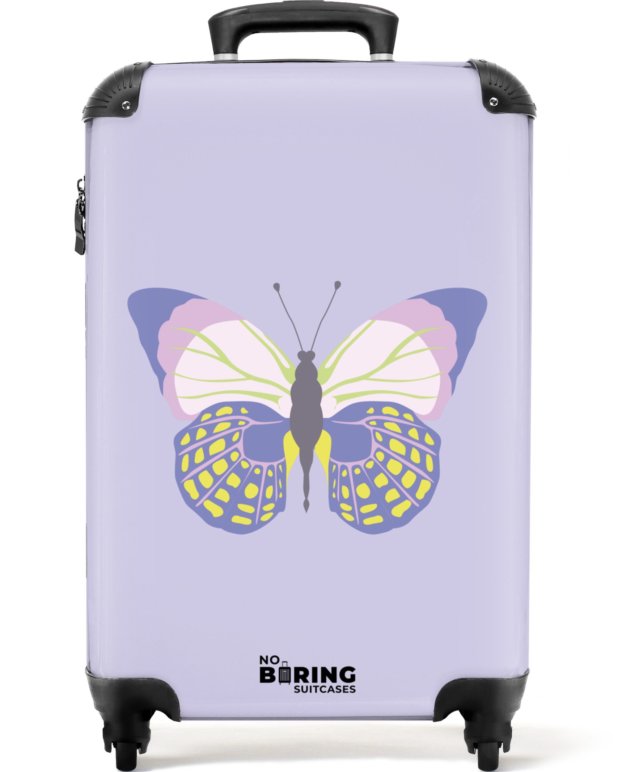 NoBoringSuitcases.com© Hartschalen-Trolley Lila mit buntem Schmetterling günstig online kaufen