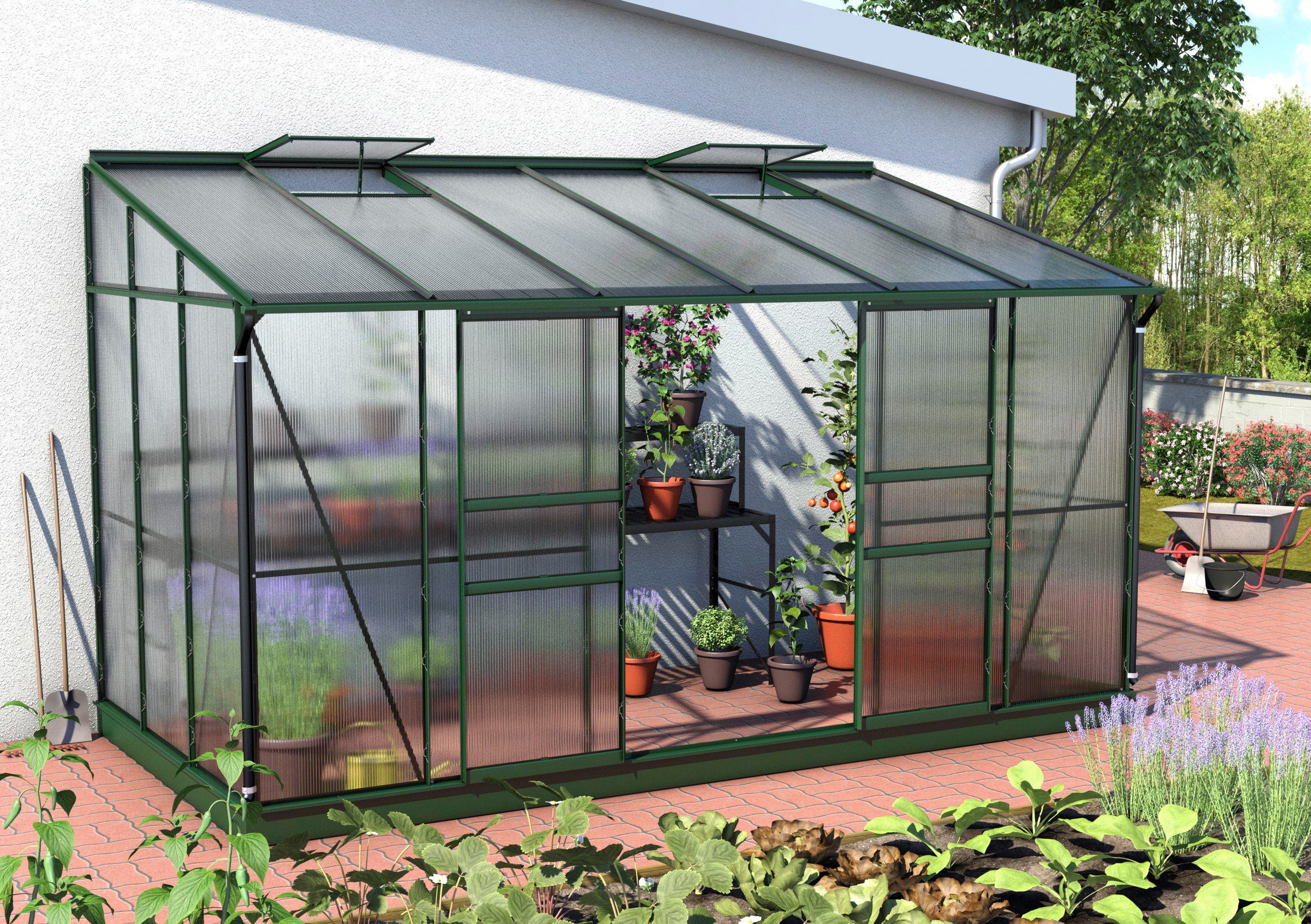 Vitavia Anlehngewächshaus Osiris 7800, BxTxH: 387 x 201 x 221 cm, 4 mm Wandstärke grün