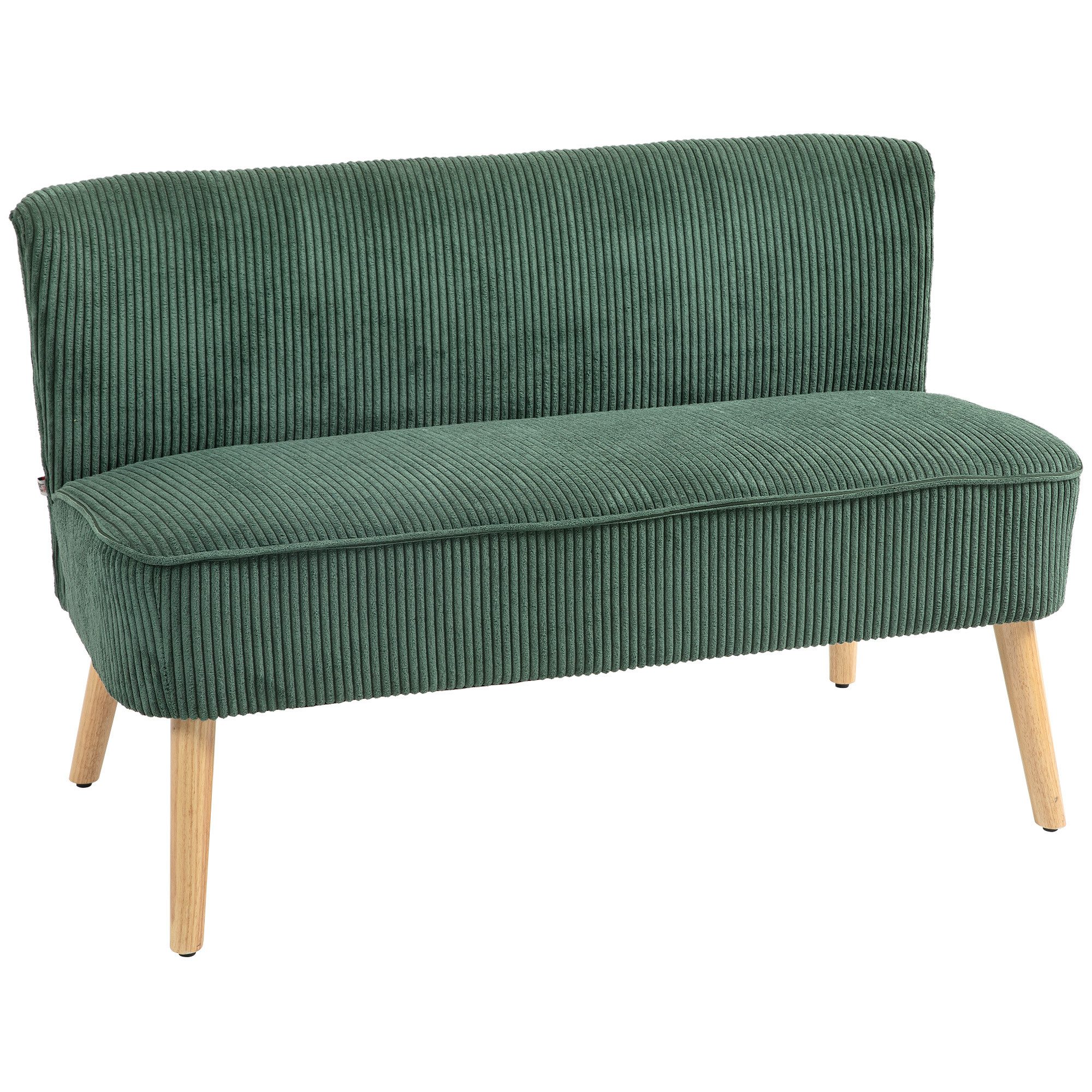 HOMCOM 2-Sitzer Sofa Loveseat mit Leinen-Optik für Schlafzimmer 117x56,5x77cm, Doppelsofa 1 Teile, für Wohnzimmer, Schlafzimmer, 117 x 56,5 x 77 cm, Grün – Bild 2 von 5