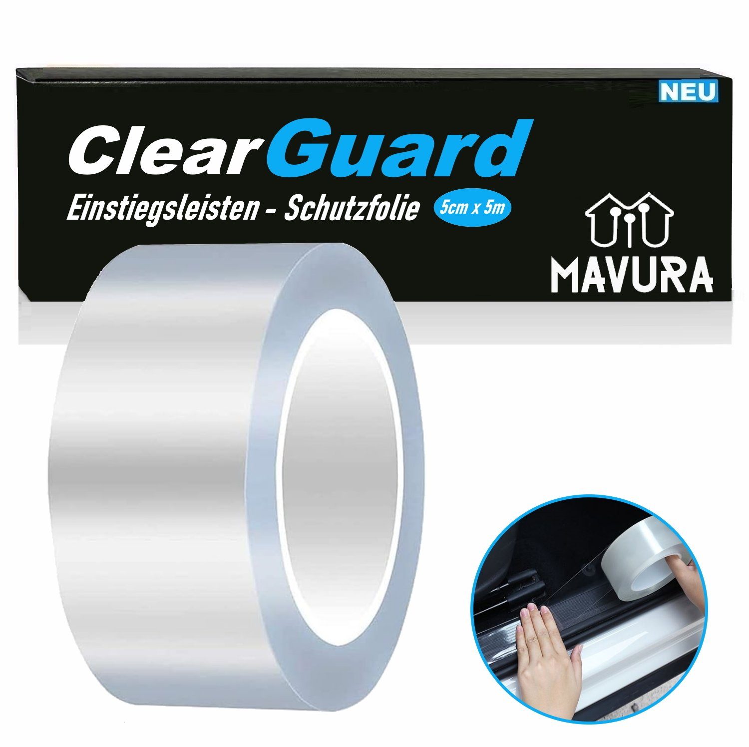 MAVURA Lackschutzfolie ClearGuard Einstiegsleisten Schutz Folie Ladekantenschutz, (Transparent), Stoßstangenschutz Kantenschutz Schutzfolie selbstklebend 5mx5cm