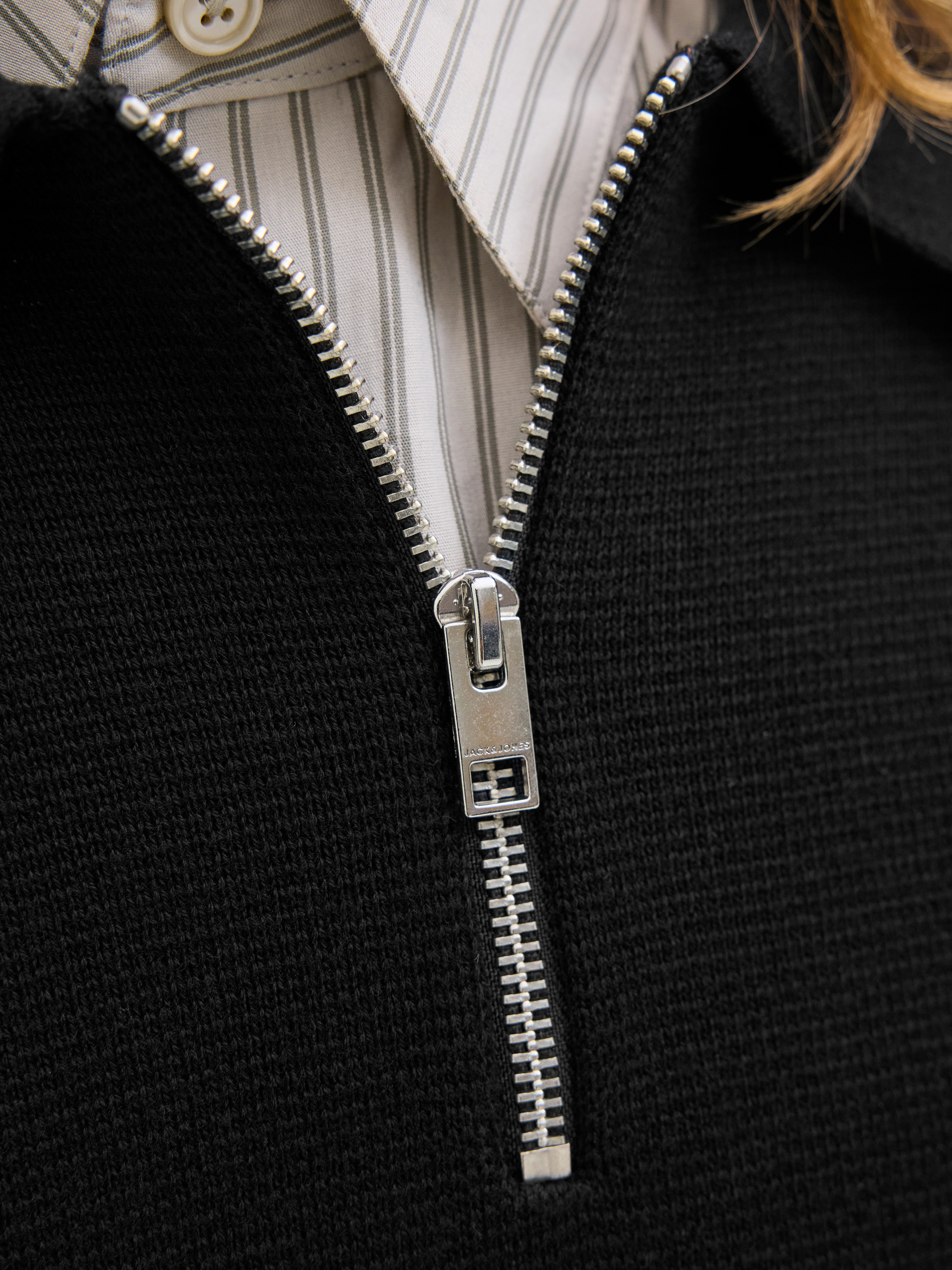 Jack & Jones Polokragenpullover JPRBLAMILANO STITCH KNIT ZIP POLO SN Baumwolle, locker geschnitten