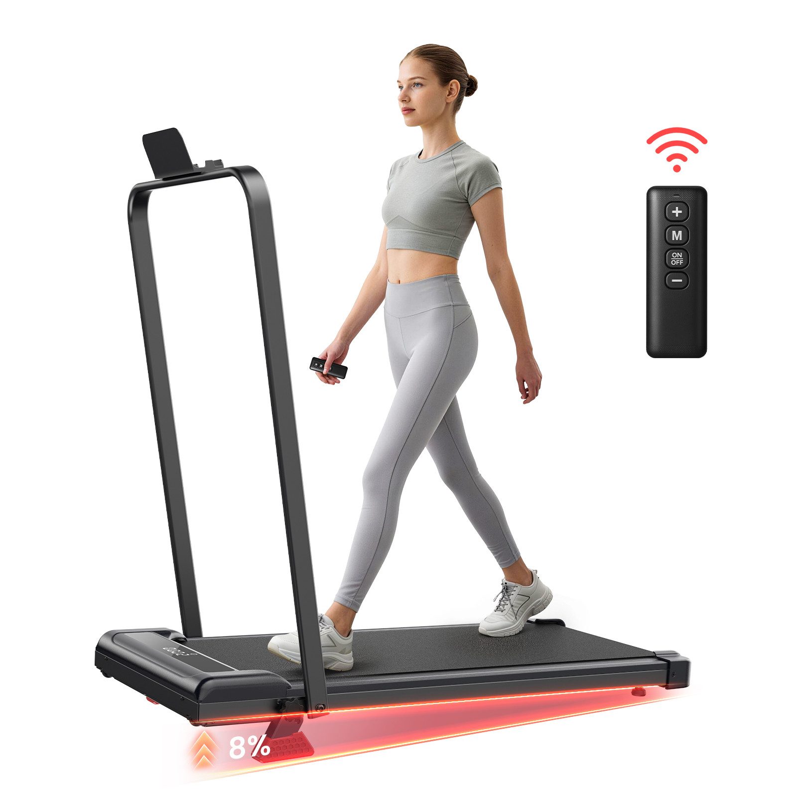 Dskeuzeew Laufband Klappbare Laufbänder 3 in 1 - mit 8% Steigung (Laufgerät für Zuhause bis 130KG - LED-Anzeige - Noise