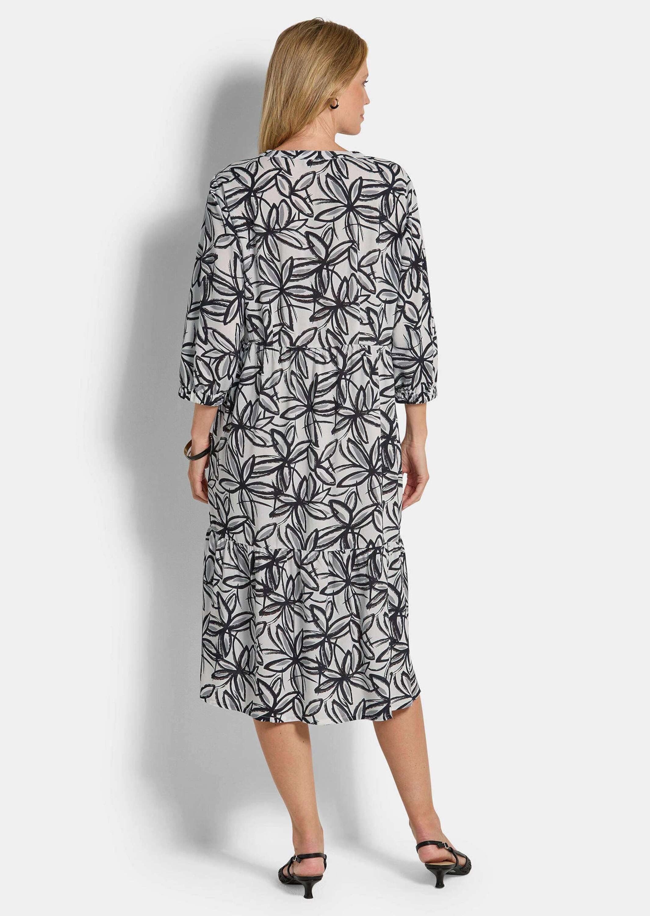 GOLDNER Druckkleid Viskosekleid mit floralem Muster Midikleid mit V-Ausschnitt, Knopfleiste, Knielänge und 3/4-Arm