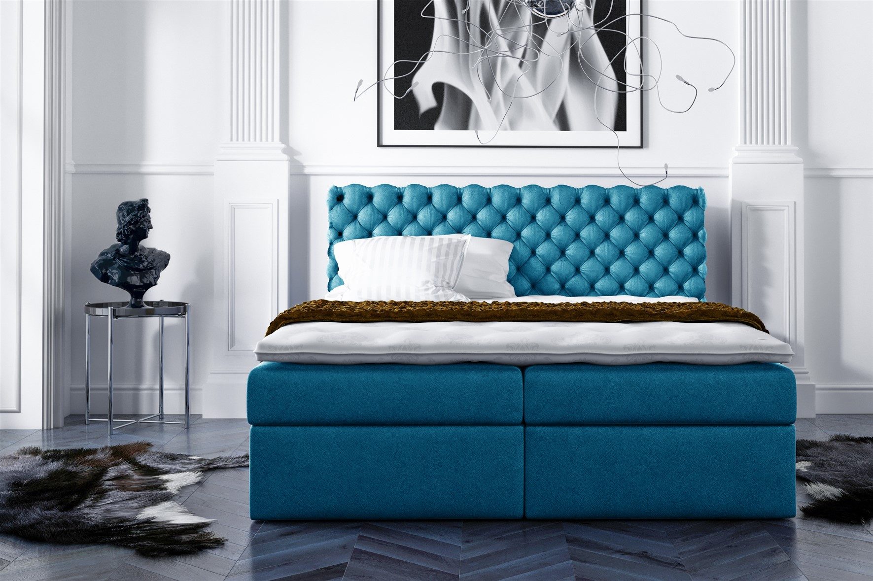 Fun Möbel Boxbett Schlafzimmerbett PARINI in Stoff Gloss Velvet (Gepolstertes Kopfteil und gepolsterte Bettkästen, Inkl. Kaltschaumtopper), Inkl. Bettkasten