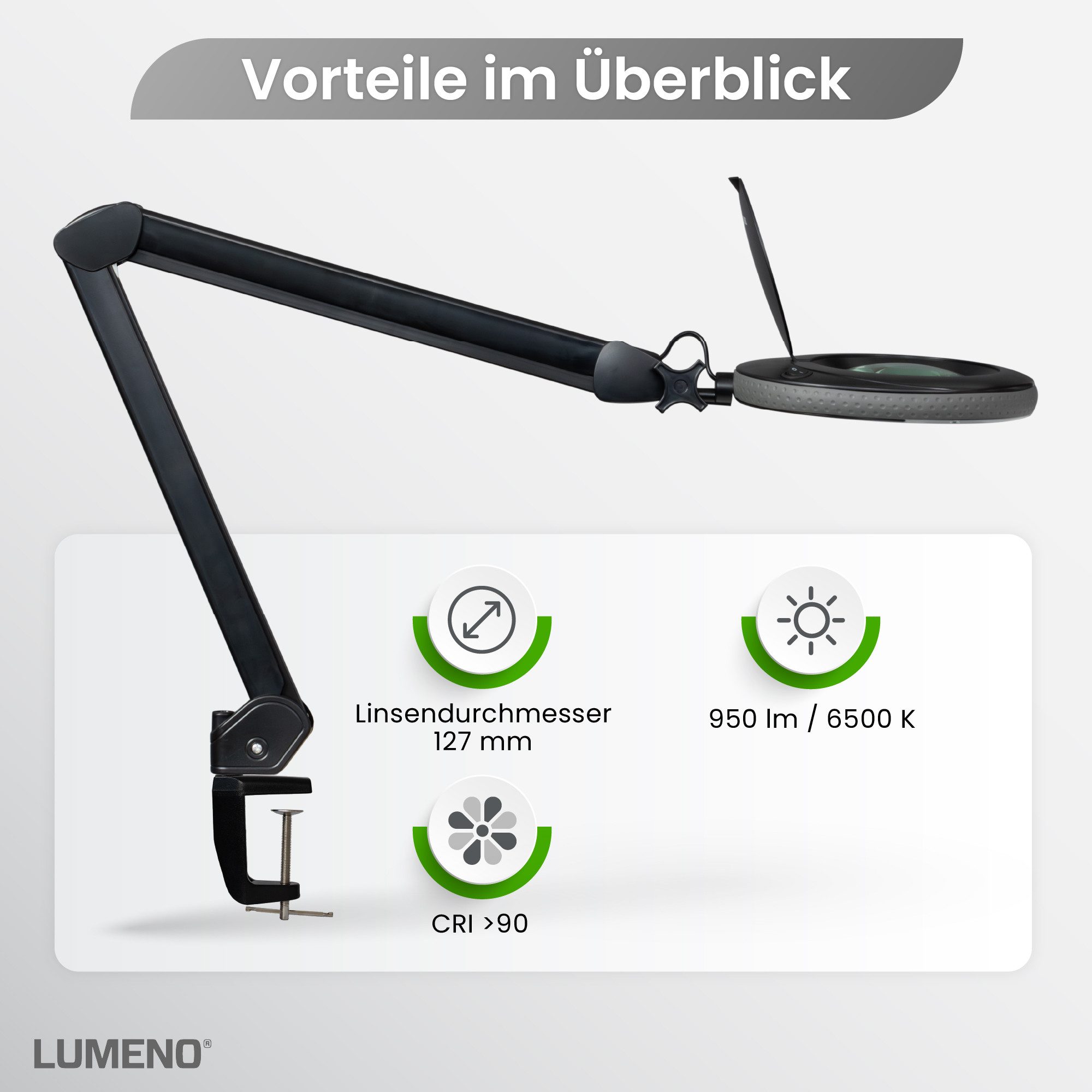 Lumeno Lupenlampe 721X LED Lupenleuchte CRI>90 mit Tischklemme und 127 mm E günstig online kaufen