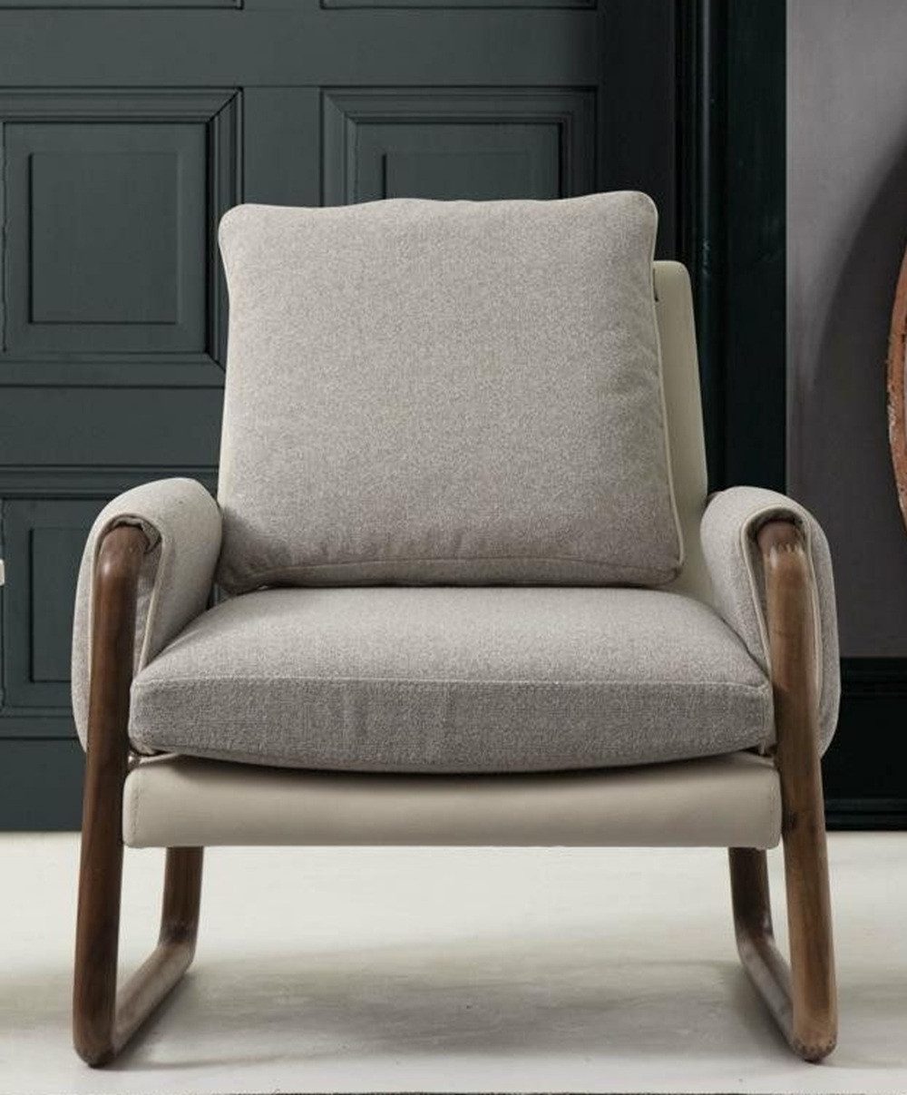Loungesessel Ohrensessel grau aus Stoff für Wohnzimmer, 1-Sitzer modern