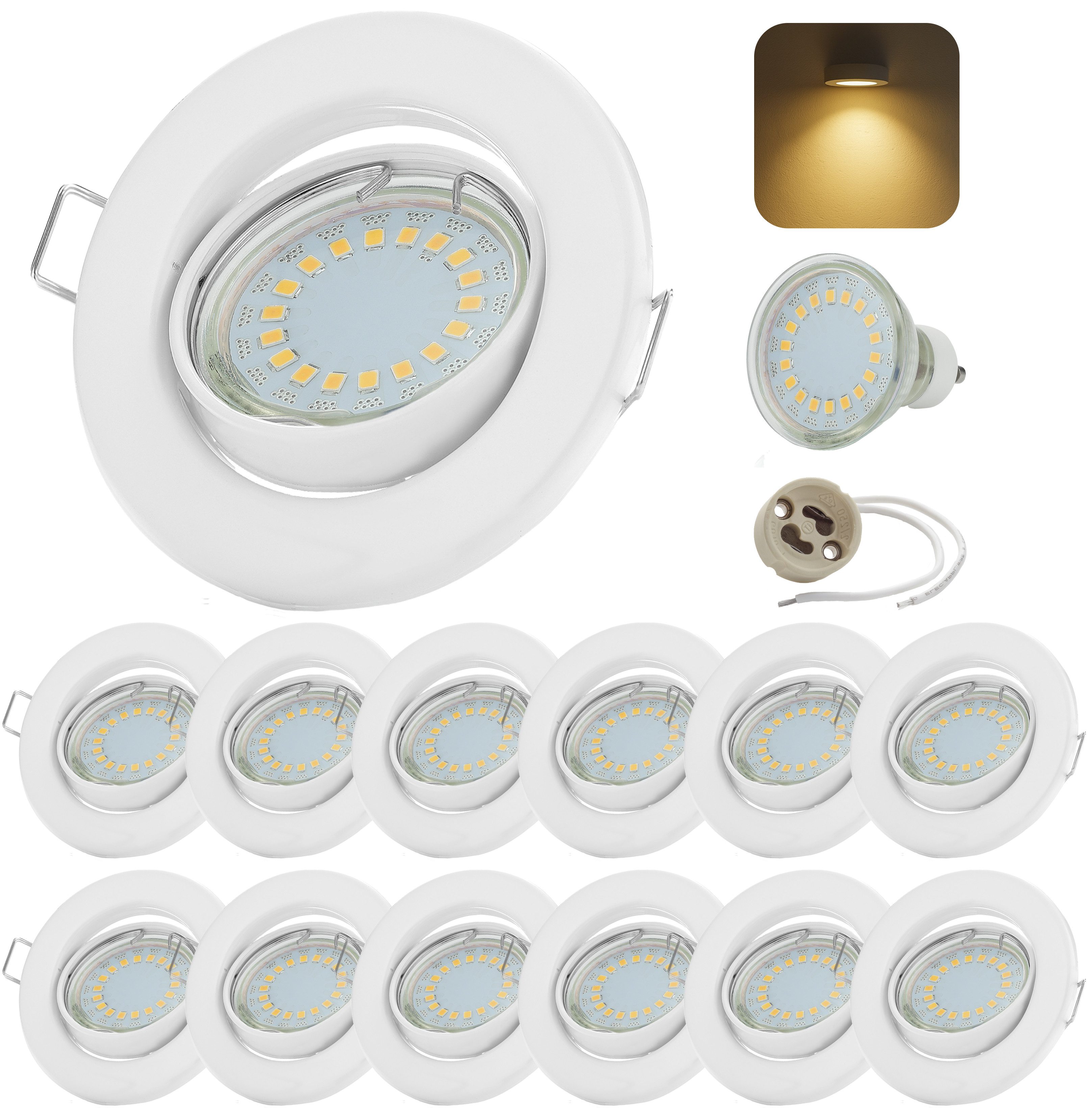 Sweet LED LED Einbaustrahler GU10 5W 230V Deckenstrahler 12er Set Weiß Schwenkbar 3000K Einbauspots, Deckenspots, Deckenstrahler,Einbauleuchten