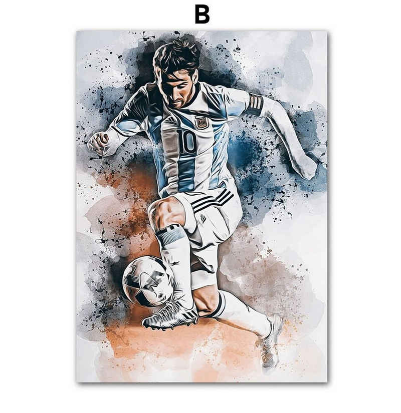 TPFLiving Kunstdruck (OHNE RAHMEN) Poster - Leinwand - Wandbild, Berühmte Fußballspieler - Lionel Messi - Christiano Ronaldo - (Robert Lewandowski - Kylian Mbappé - Neymar), Leinwandbild bunt - Größe 15x20cm