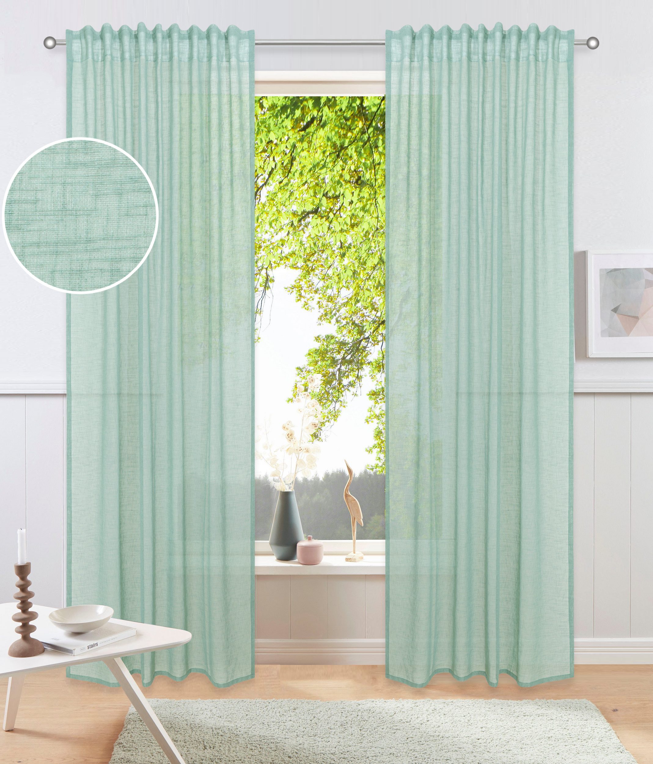 OTTO home Gardine Kyllo (2 St), Multifunktionsband, halbtransparent, Leinen-Look, halbtransparent, Multifunktionsband, Pflegeleicht