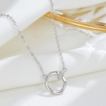 Fivejoy Charm-Kette Damen Silber Halskette mit funkelnden Kreis Anhänger (1-tlg), Kann zu Ihrem Lieblingsoutfit getragen werden