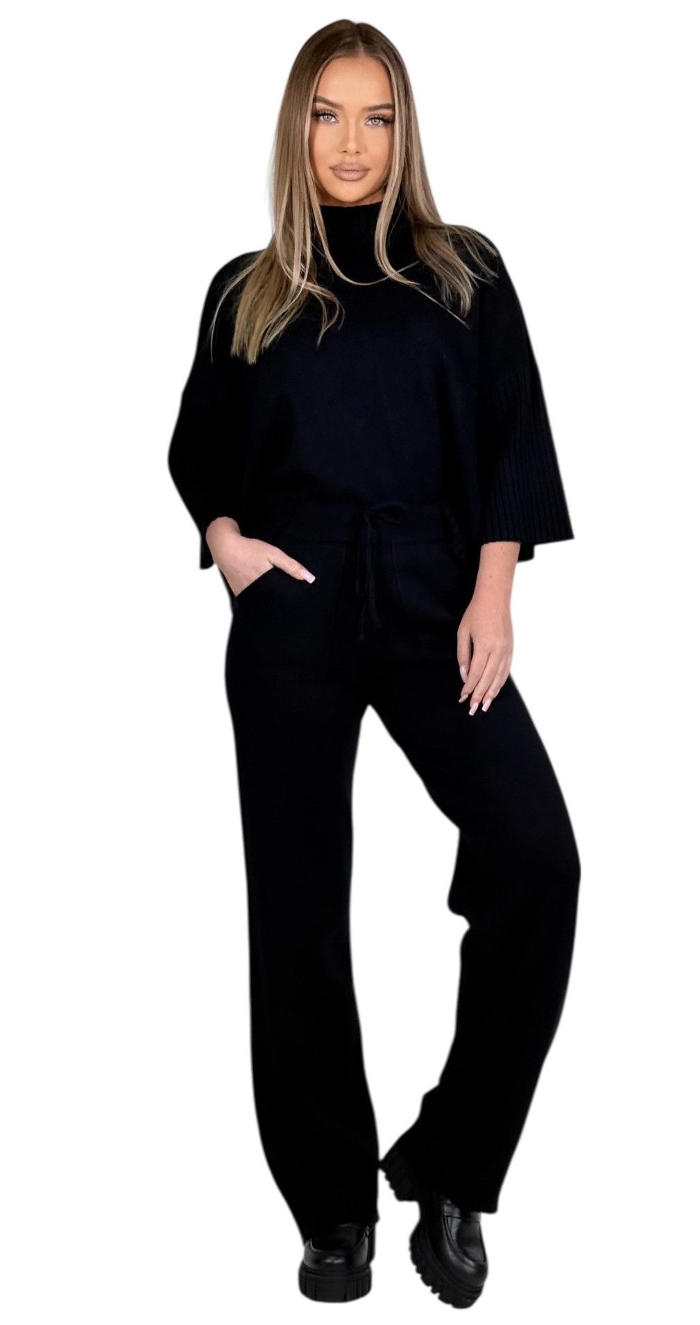 Mississhop Strickhose Damen Strick Zweiteiler – Pullover mit Hose, weicher Stoff M.412