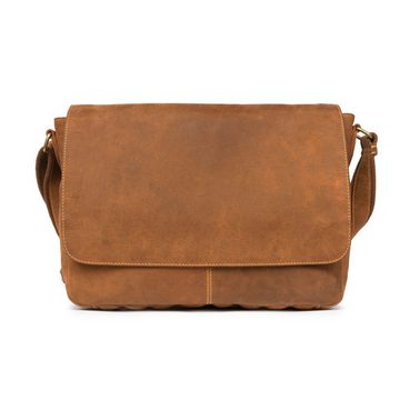 DRAKENSBERG Umhängetasche Messenger Bag »Leon« Cognac-Braun, Herren Leder Schultertasche mit 15" Laptopfach, handgemacht, Vintage