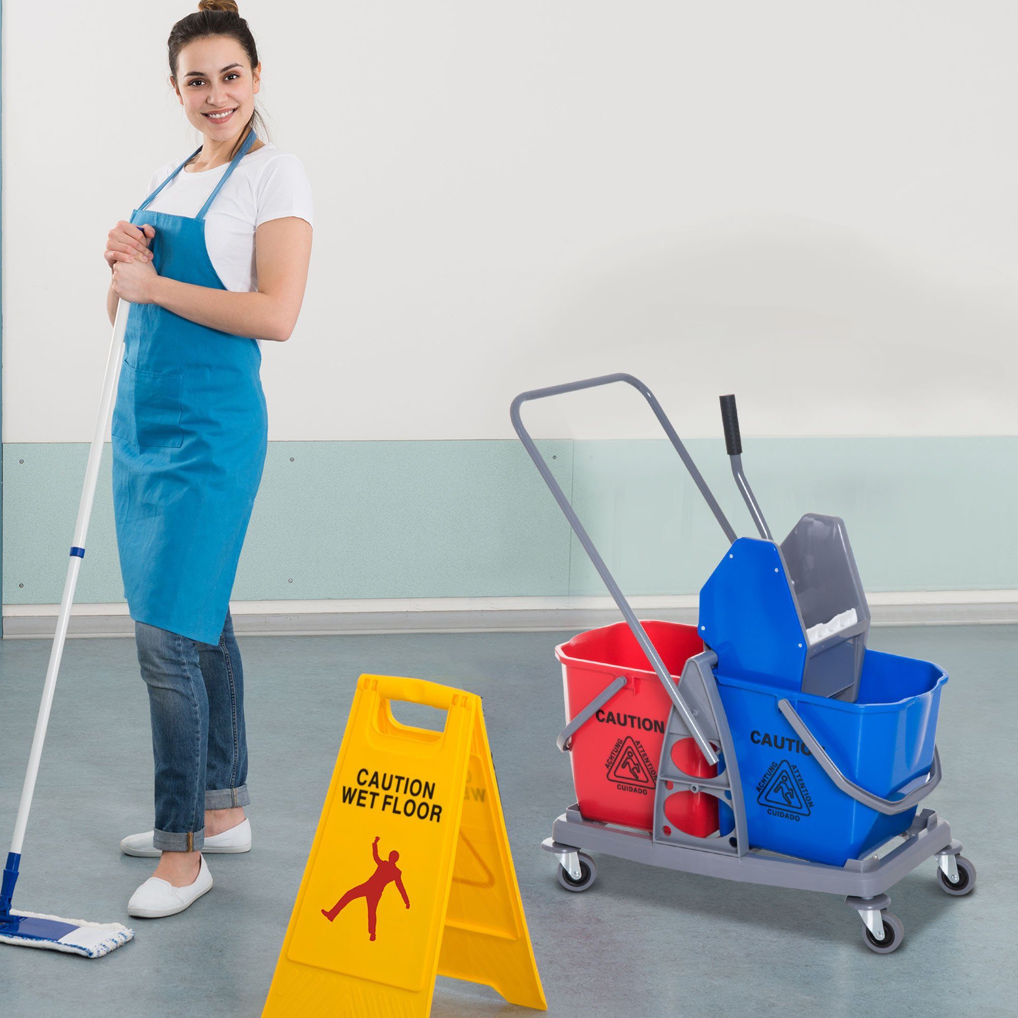 HOMCOM Putzeimer Wischwagen mit 2 Eimern