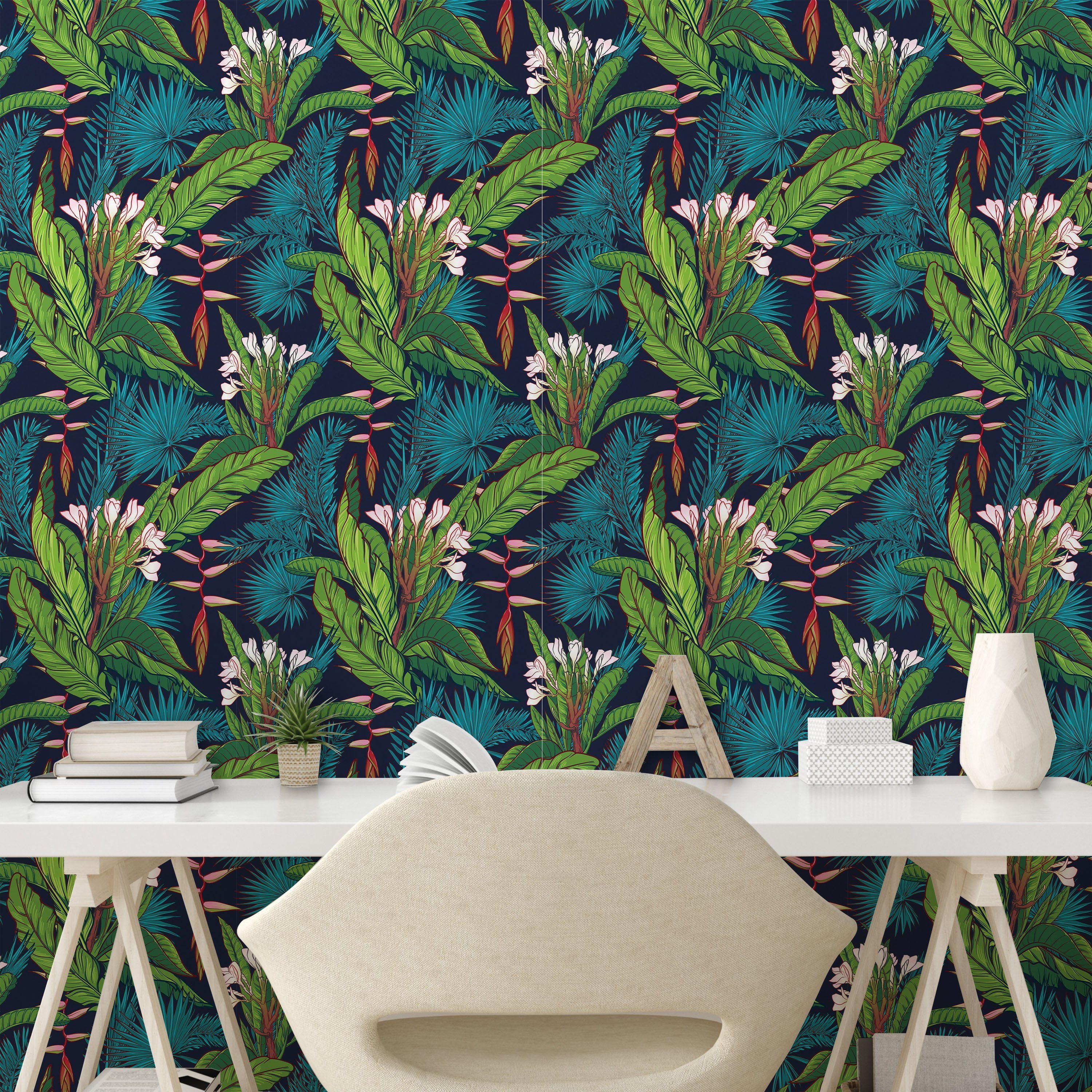 Abakuhaus Vinyltapete Blatt Wohnzimmer Küchenakzent, Tropische selbstklebendes Dschungel-Muster