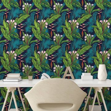 Abakuhaus Vinyltapete selbstklebendes Wohnzimmer Küchenakzent, Blatt Tropische Dschungel-Muster