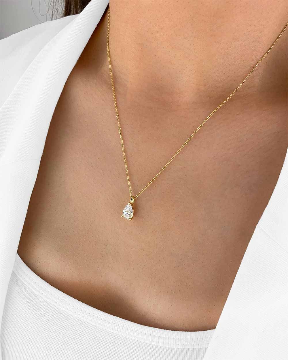 DANIEL CLIFFORD Kette mit Anhänger 'Aurelia' Damen Halskette Silber 925, 14k vergoldet Solitär Anhänger (inkl. Verpackung), vergoldete Silberkette mit tropfenfö – Bild 5 von 5