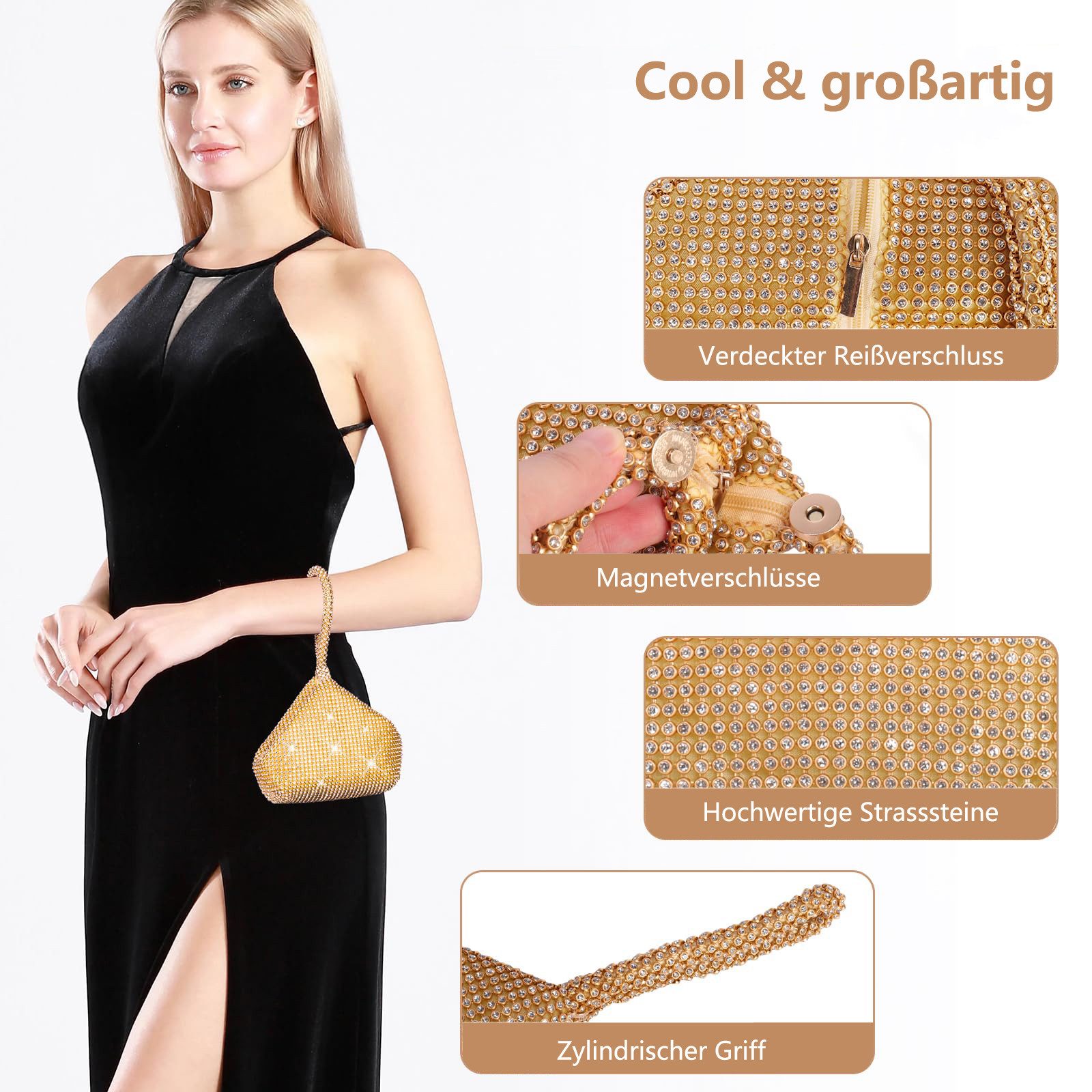 nsihing Clutch Damen Strass Clutch Abendtaschen Sparkly Glitter Triangle Geldbörse, für Party Abschlussball Hochzeit – Bild 2 von 5