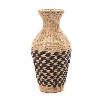 CREEDWOOD Wasserhyazinthenvase STROH VASE "CUADRO", Natur, Schwarz, 42 cm, Deko Boden Vase