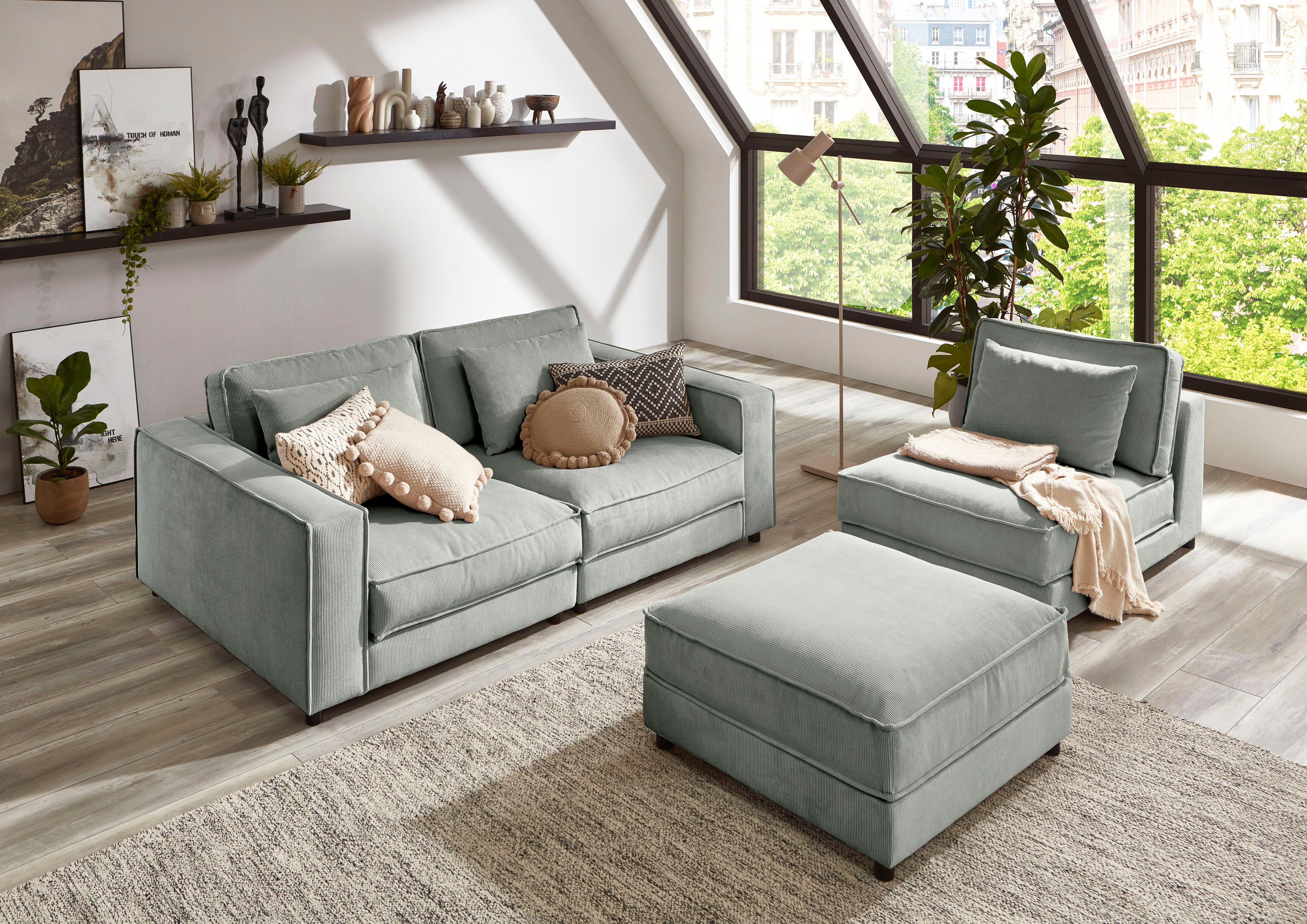 ATLANTIC home collection XXL-Sessel Valan, XXL-Sitzfläche, mit Cord-Bezug, frei stellbar, mit Wellenunterfederung