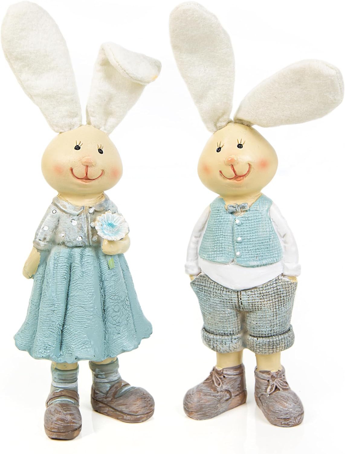 Logbuch-Verlag Osterfigur Osterhasen Paar Mann + Frau Hasen Figuren 20 cm (2 St), in blau Creme zum Hinstellen