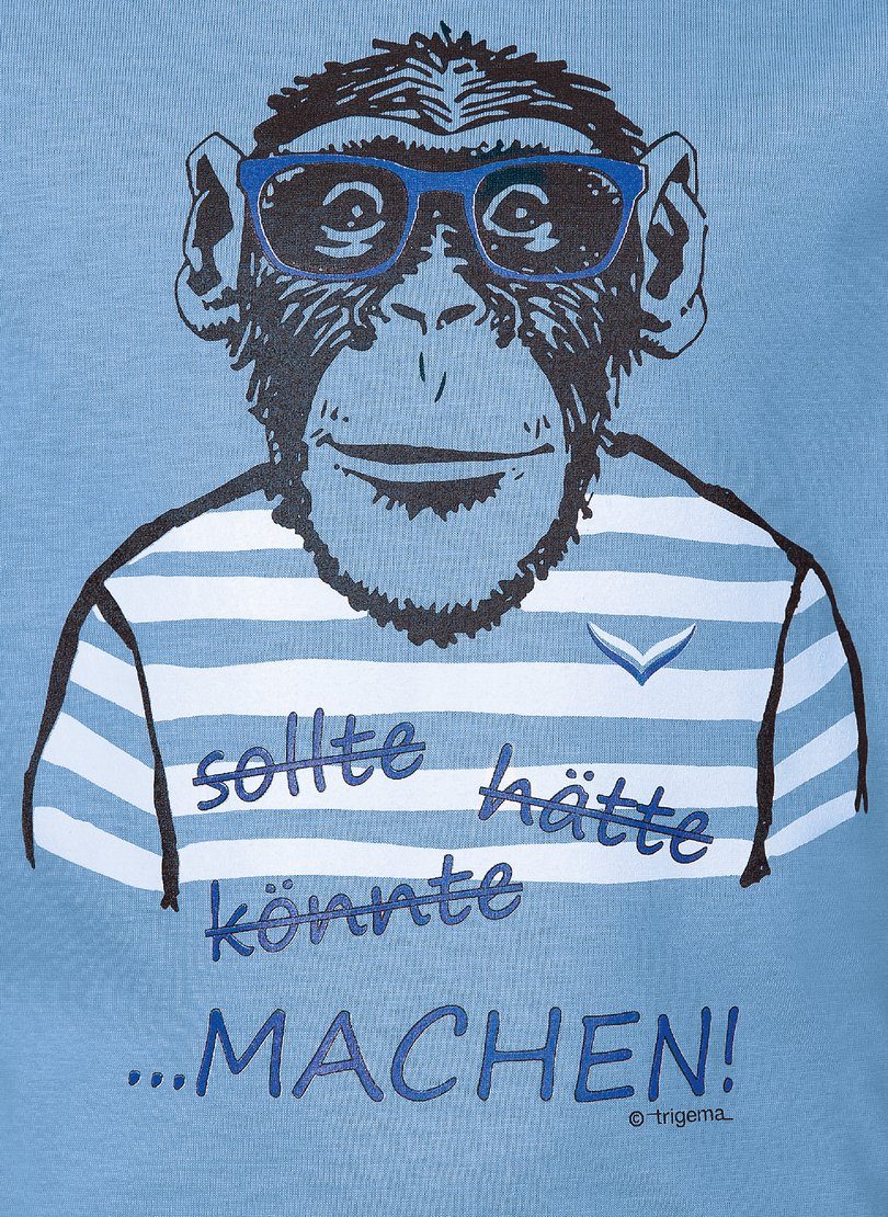 Trigema T-Shirt TRIGEMA großem ice-blue T-Shirt Affen-Druckmotiv mit