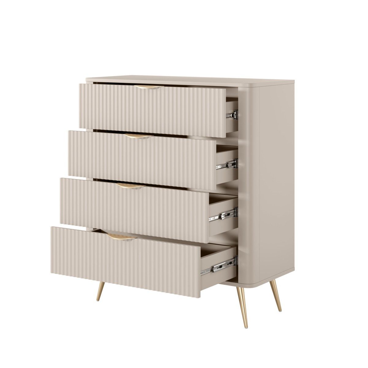 yourhouse24 Highboard Kommode Lante 88 cm – Beige / Kaschmir – Geriffelte Fronten (1 St., Ohne Dekoration)